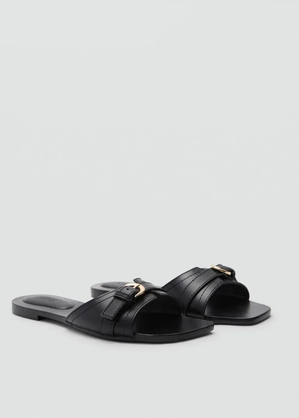 MNG by Mango Women's Buckle Leather Sandals Open Toe Black Size 39 NEW
